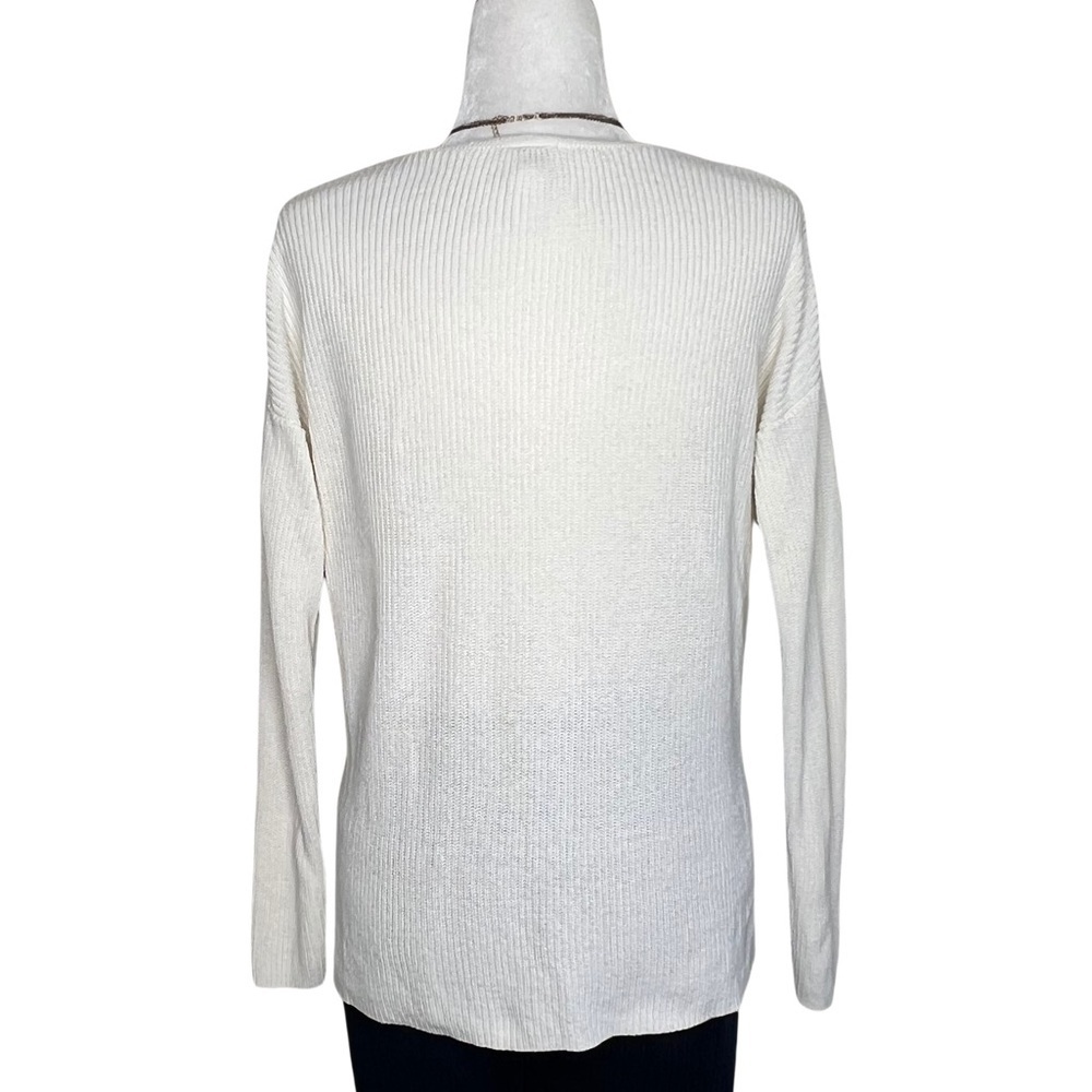 Chico’s Sweater Christina Lace Front Pullover Ecru Ivory Tan 8 Medium M - Picture 11 of 12